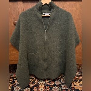 The Cashmere Project Front Zip Poncho Forest Green, One Size Fits All